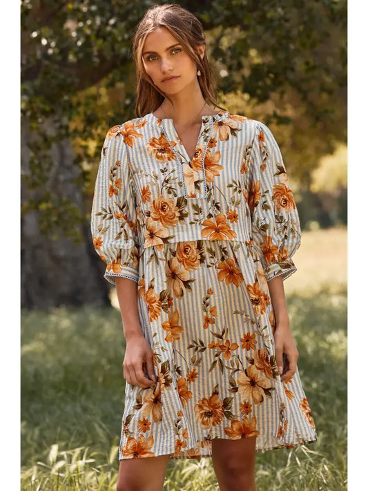 Striped Floral Printed Dress
