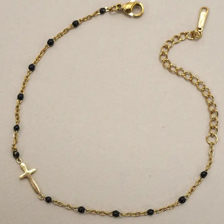 18K Stainless Steel Tarnish Free Cross Bracelet Black