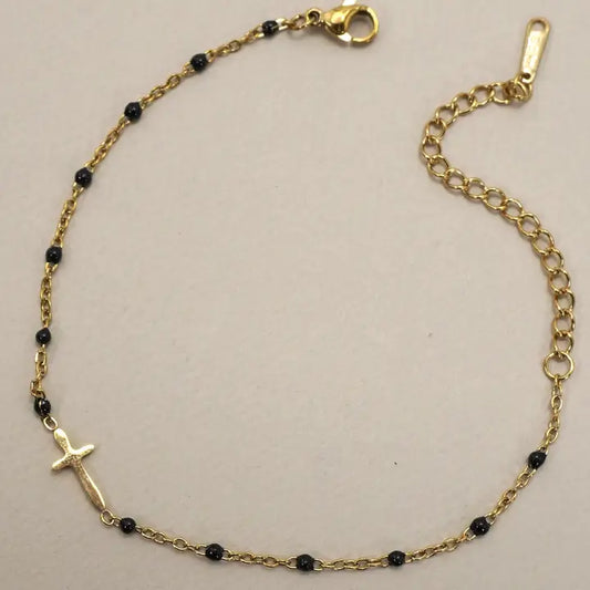 18K Stainless Steel Tarnish Free Cross Bracelet Black