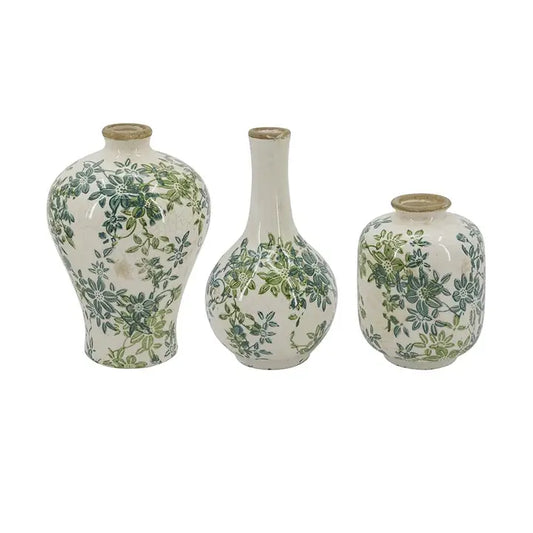 Green Floral Print Vases