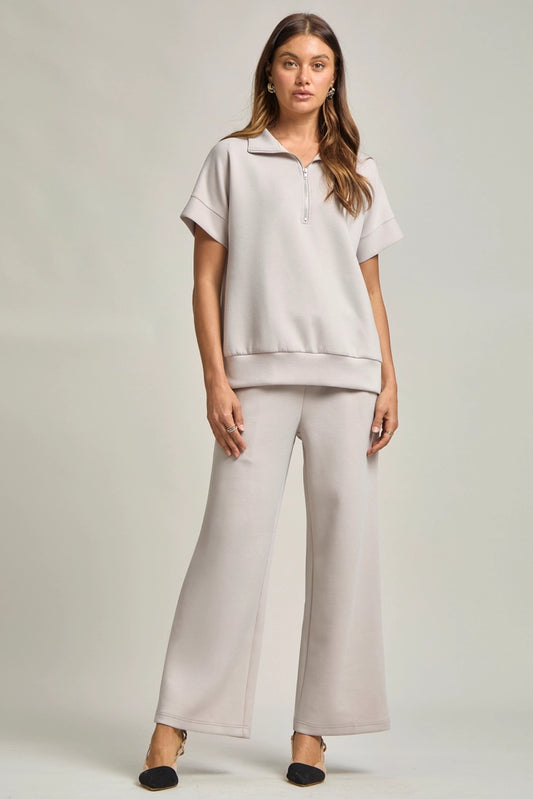 Grey Short Sleeve Quarter Zip and Pants Set