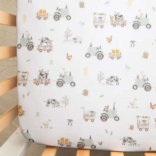 Cotton Jersey Fitted Sheets - Tractor Ride