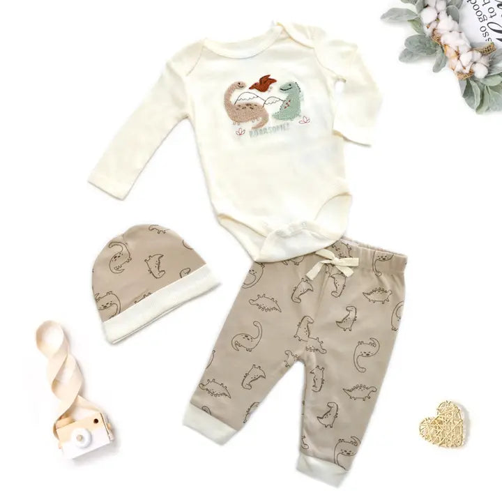 3 Piece Chenille Applique Pants Set