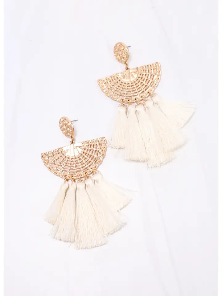 Caroline Hill White Colvin Tassel Drop Earrings