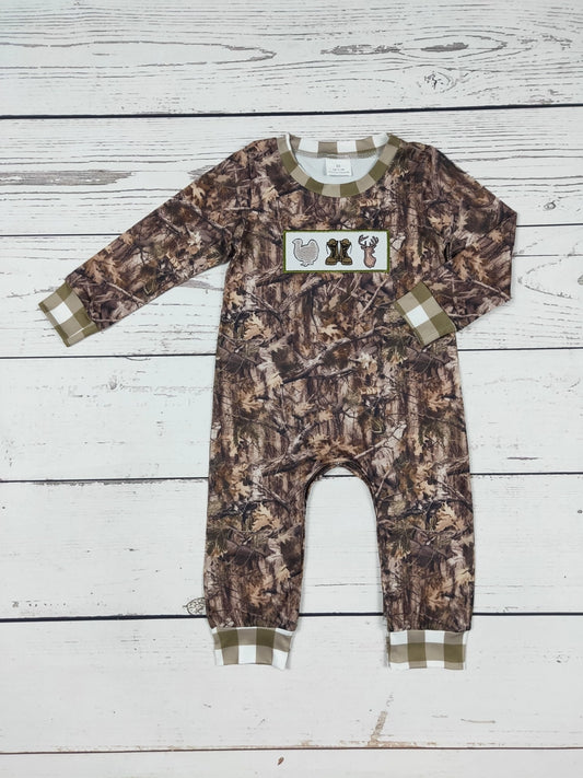 Camouflage Checkered Applique Boy Romper