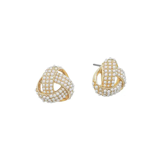 Gold Pearl Stud Beaded Knot Earring