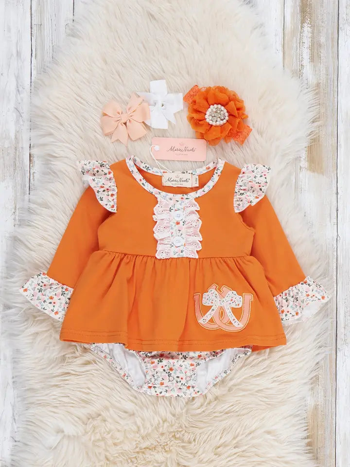 Western Luck Horseshoe Embroidered Romper
