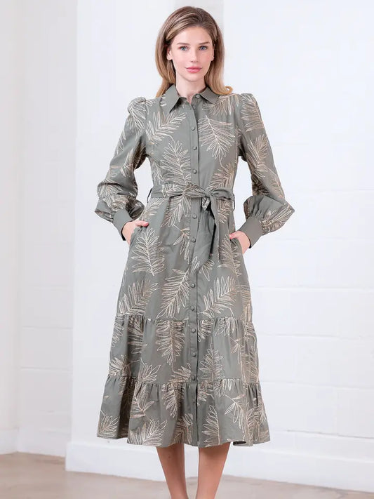 Olive Collar Button Down Dress