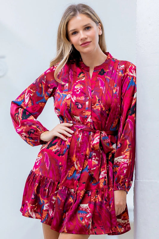 Viva Magenta Color Pattern Dress
