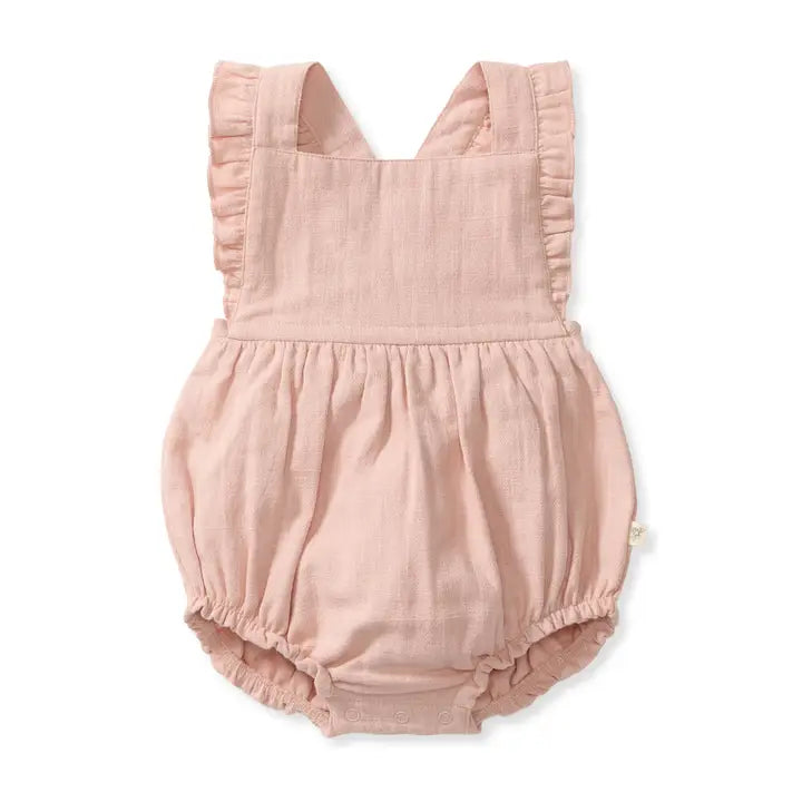 Check Gauze Pink Girl Romper