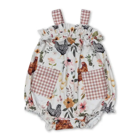 Sleeveless Floral Chicken Pocket Romper