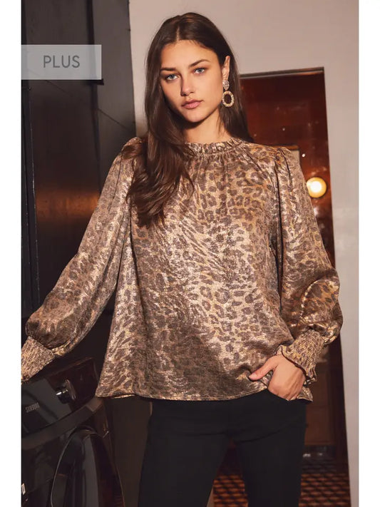 Plus Metallic Leopard Blouse