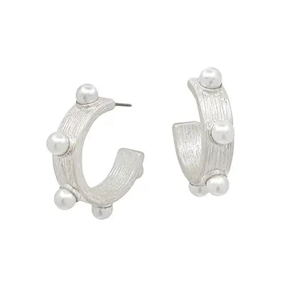 Thick Silver 1.25" Hoop Earring with Pearl Studs