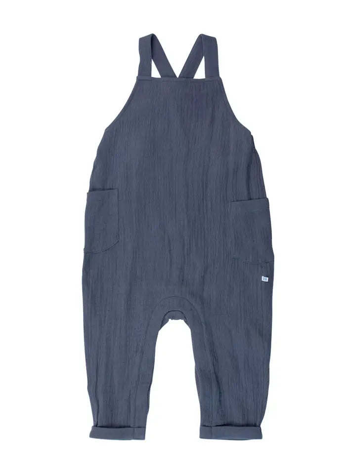 Baby Boys Steel Blue Cotton Gauze Jumpsuit