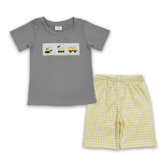 Engineering Vehicle Embroidery Boys Outfit