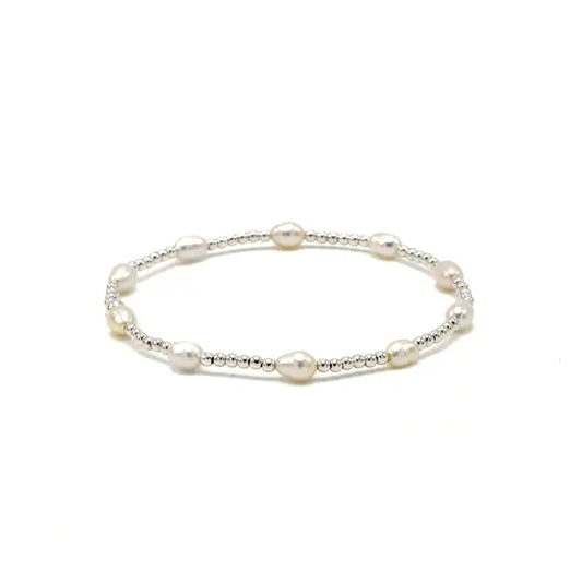 Petite Patterned Rice Pearl Bracelet with Sterling Silver Beads