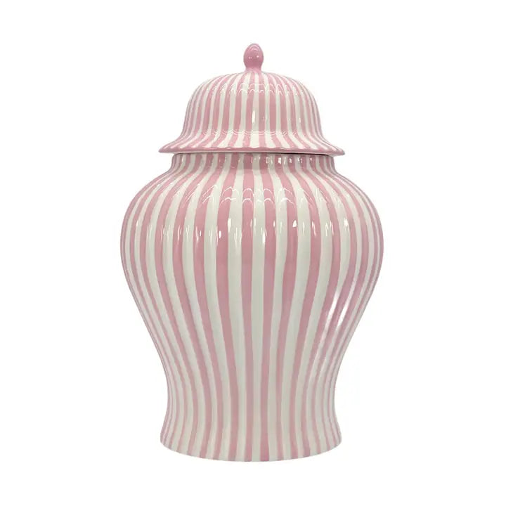 Pink & White Candy Cane-Striped Ceramic Vase