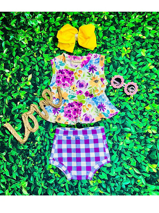 Purple Floral & Checkers 2pc Outfit