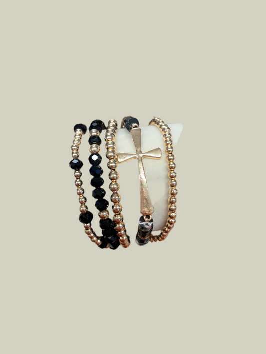 Black & Gold Beaded Cross Set of 5