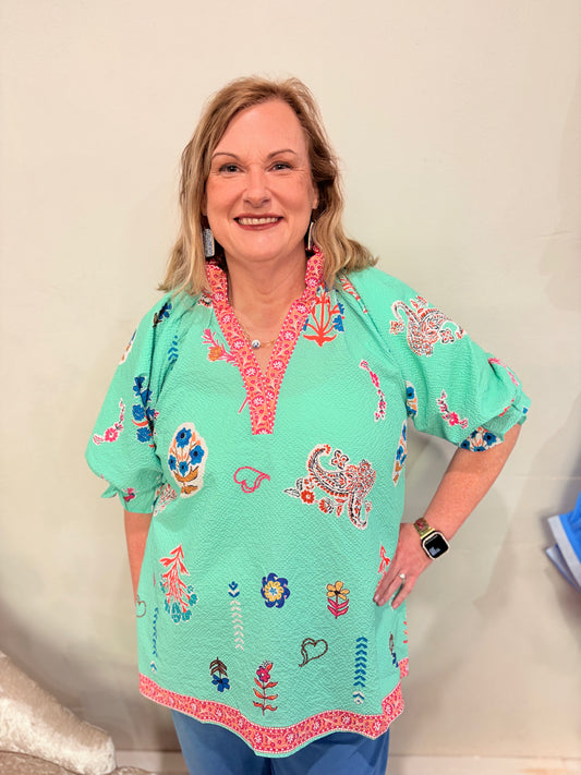 Plus Mint Floral Print Top
