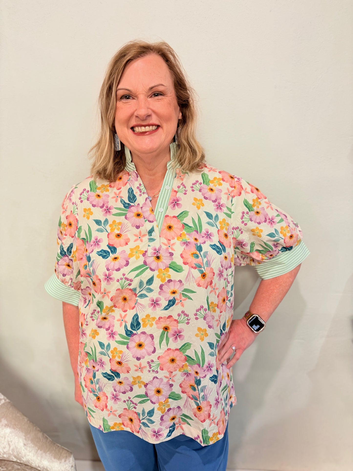 Plus Green Mix Ruffle Top