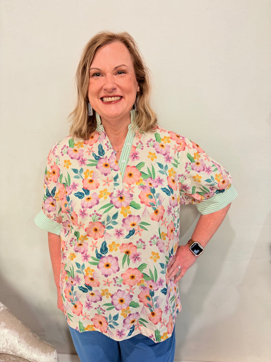 Plus Green Mix Ruffle Top