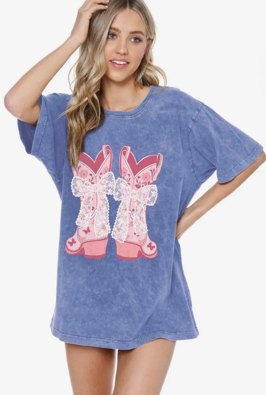 Puff Lace Bow Cowboy Boots Graphic Tee