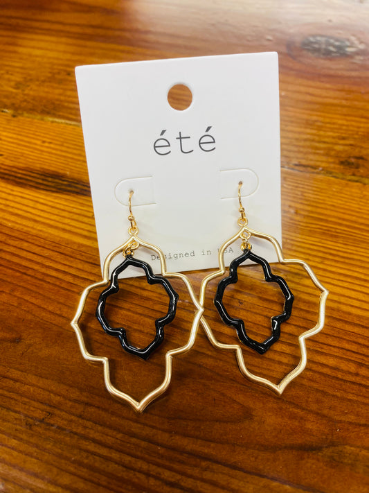 Gold and Black Dangle Earrings