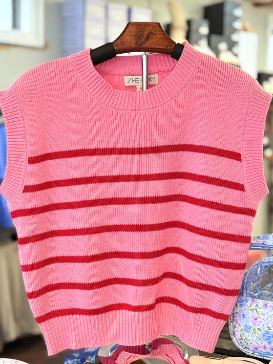 Pink and Red Striped Sweater
