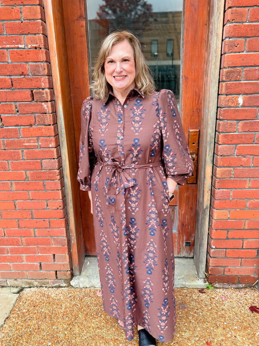 Brown Flower Long Dress