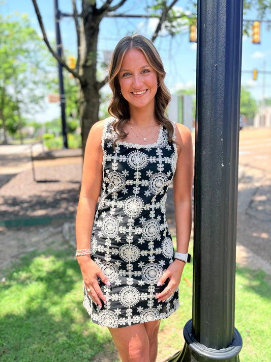 Black and Cream Lace Dress