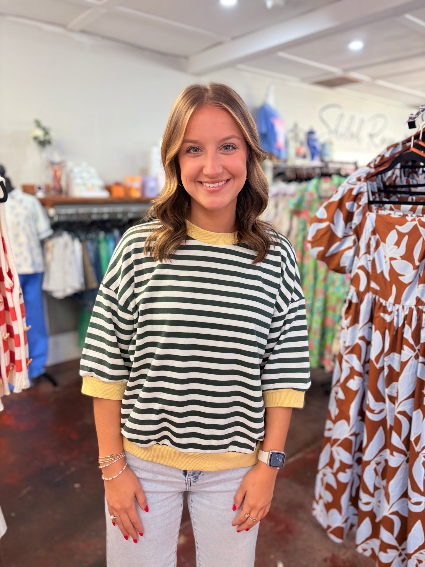 Colorblock Trim Stripe Knit Top