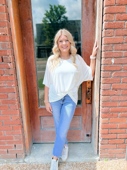 Vintage Wash Short Sleeve Front Pocket Top