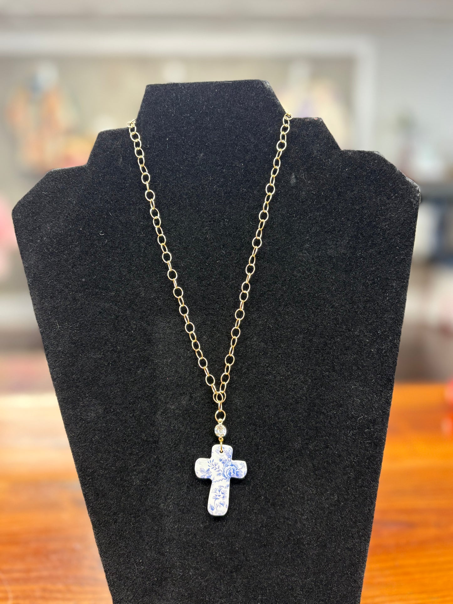Blue Willow Cross Necklace