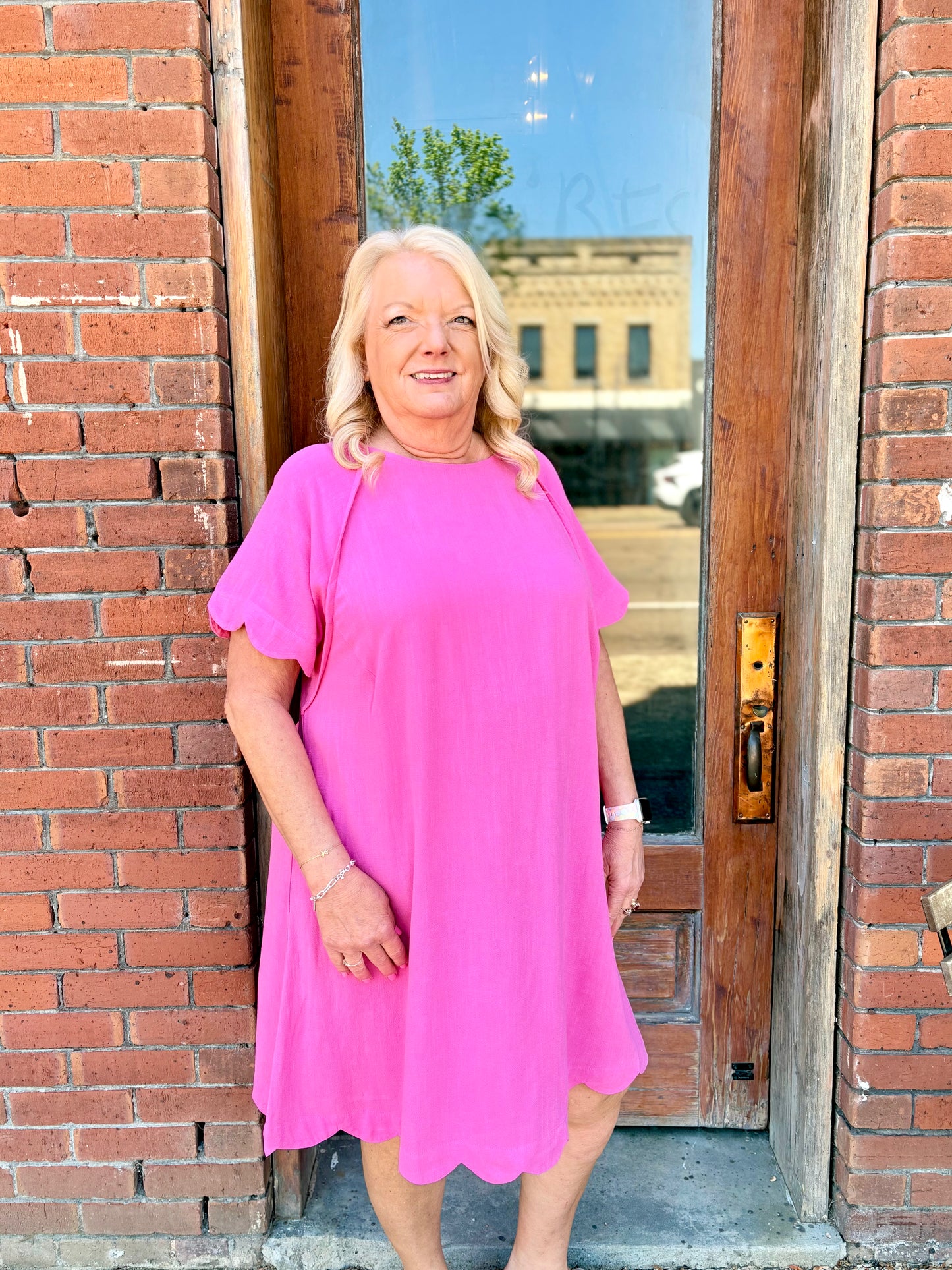 Peony Scalloped Hem Linen Dress