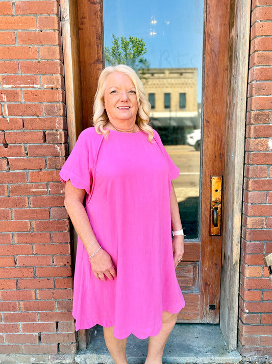 Peony Scalloped Hem Linen Dress