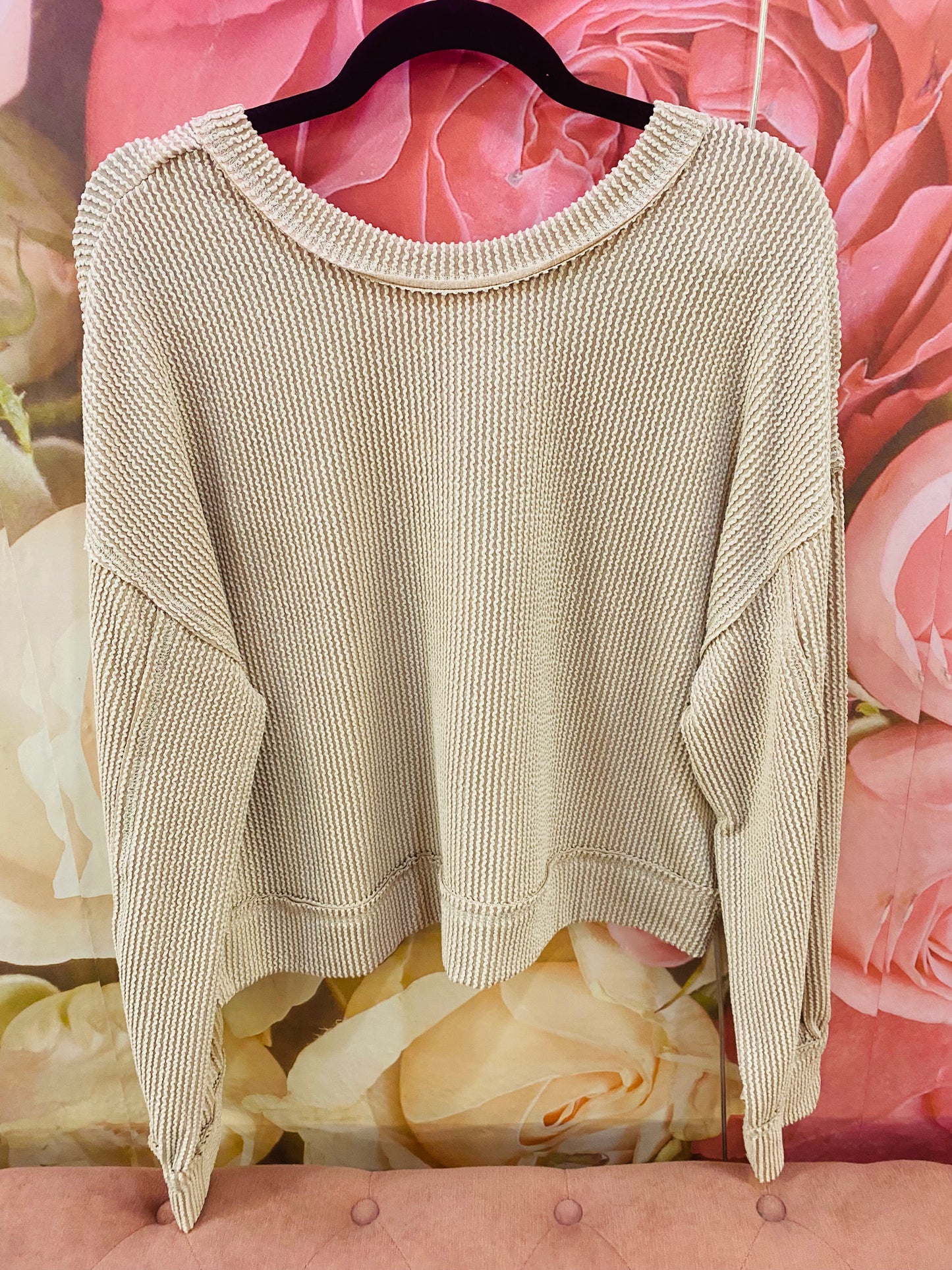 Oatmeal Ribbed Oversized Top