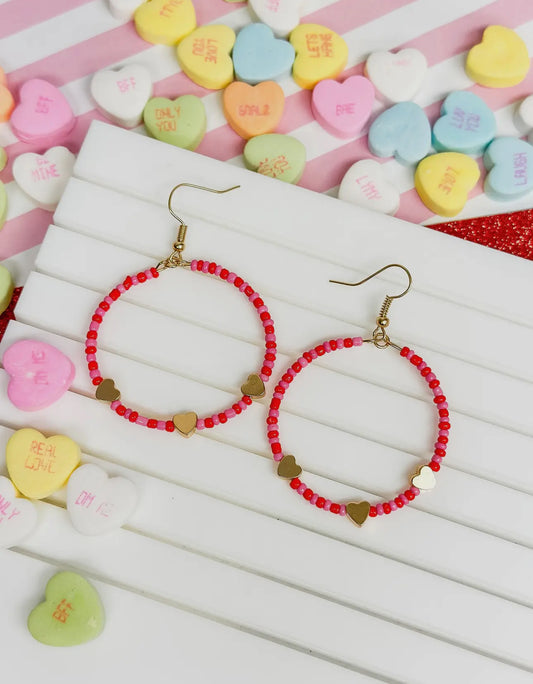 Heart Beaded Dangle Hoop Earring