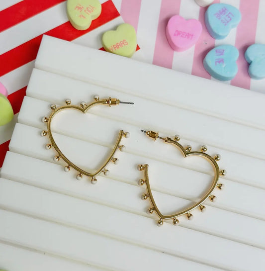 Studded Gold Heart Hoop Earrings