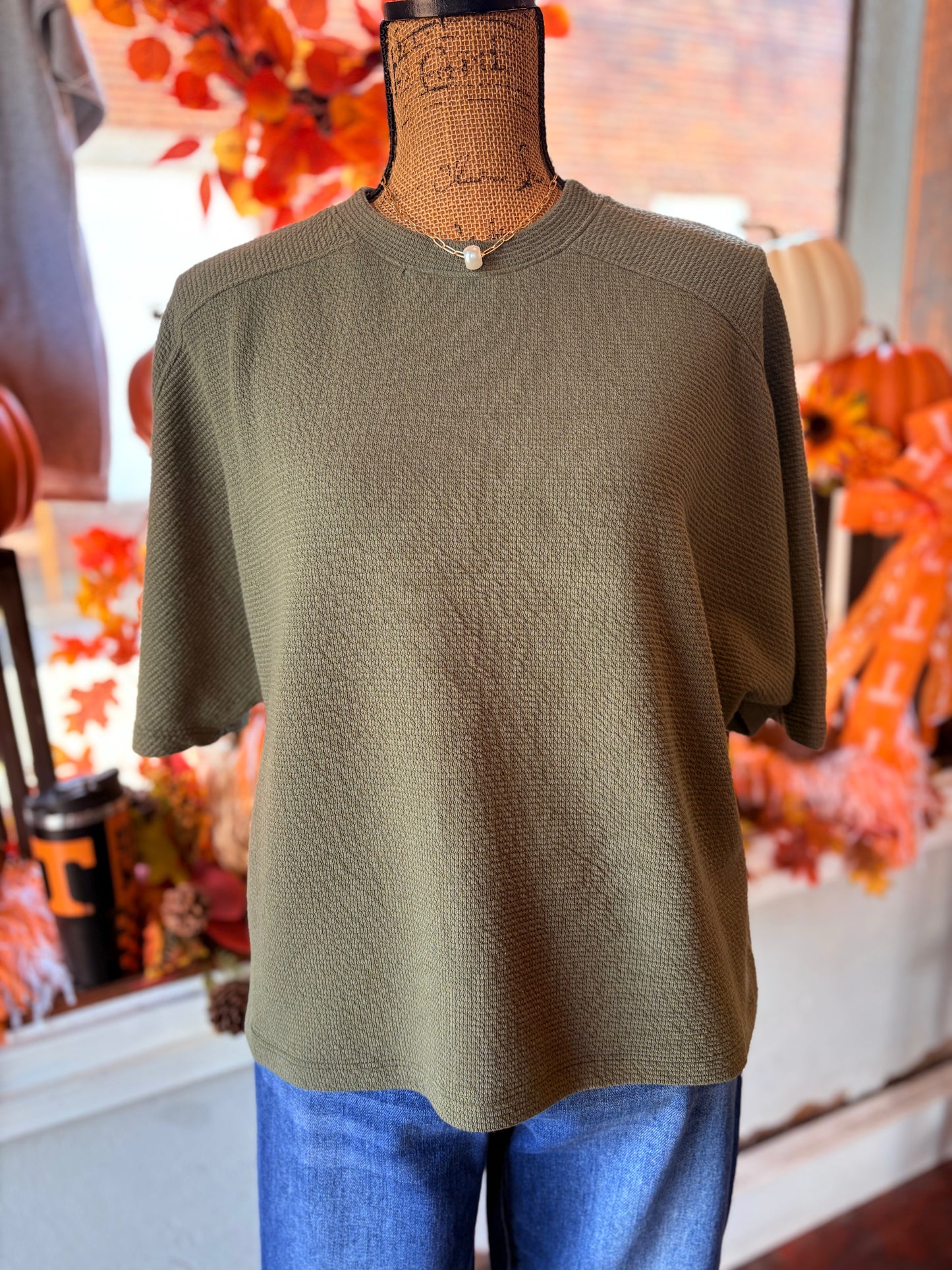 Olive Cloudy Knit 3/4 Knit Top