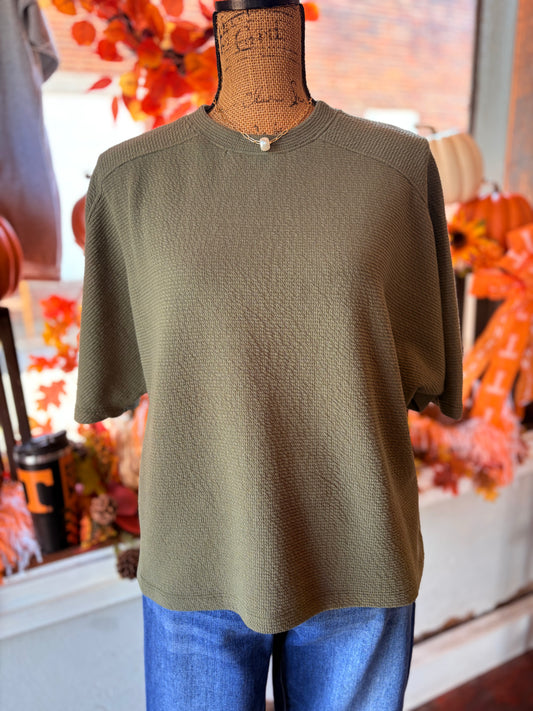 Olive Cloudy Knit 3/4 Knit Top