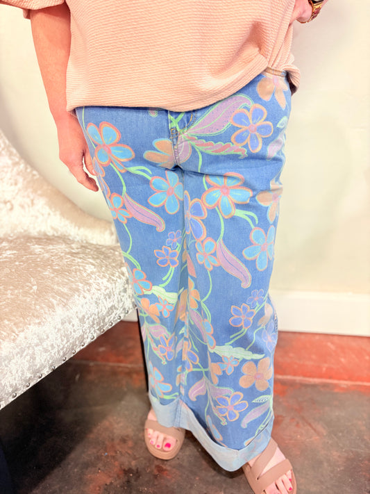 Easel Floral Print Pants