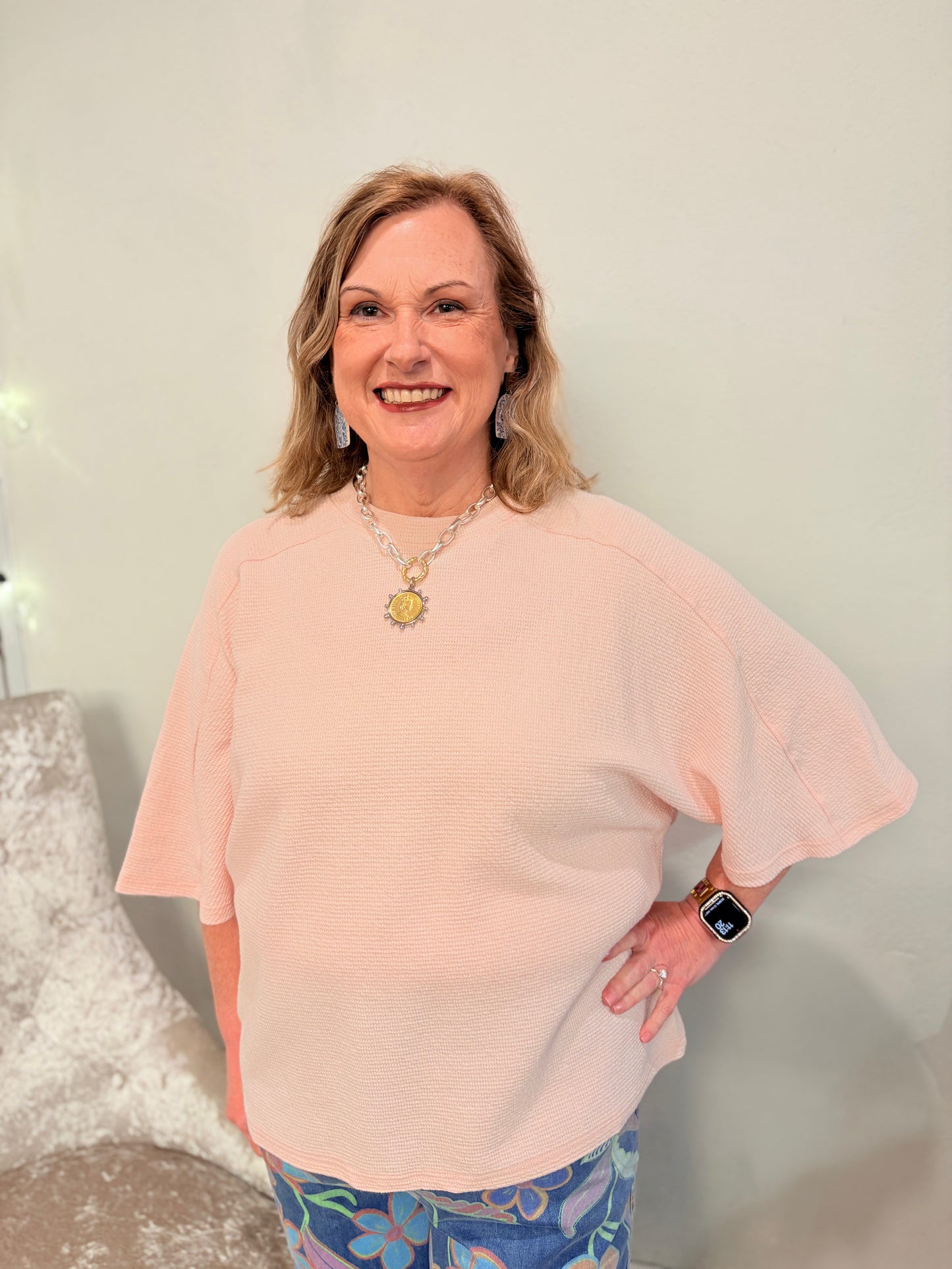Pink Cloudy Knit 3/4 Sleeve Top