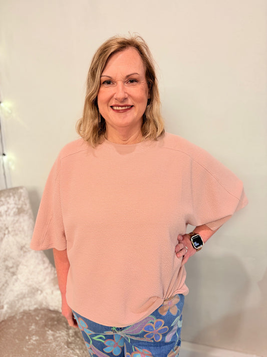 Rose Cloudy Knit 3/4 Sleeve Top