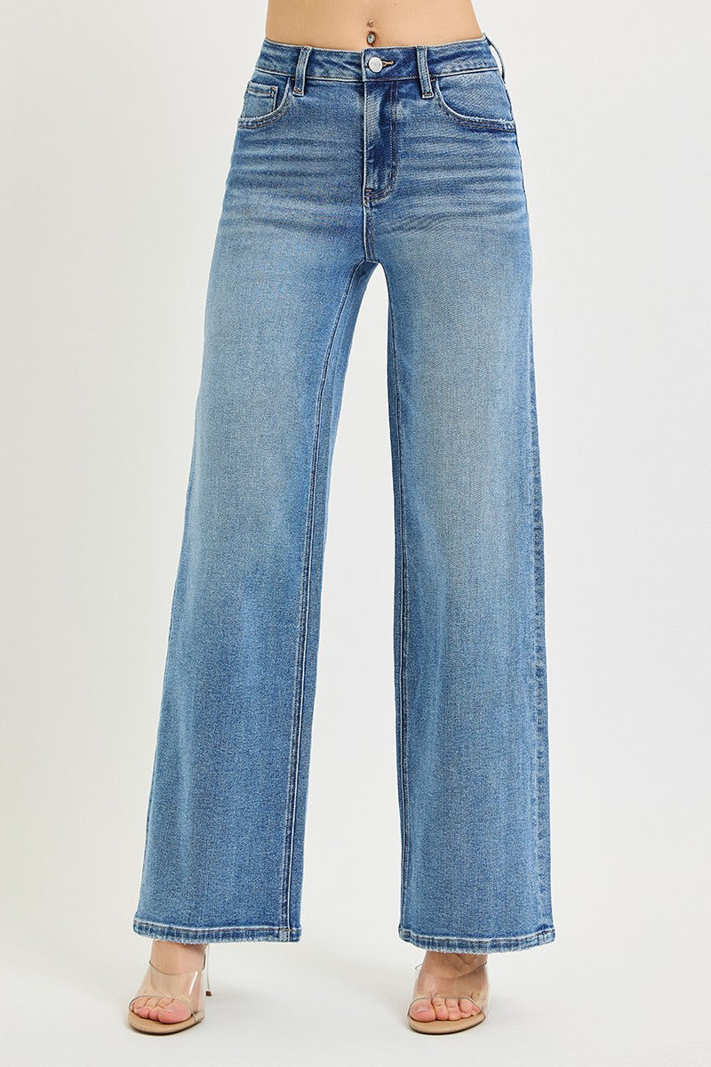 Risen High Rise Wide Leg Jeans