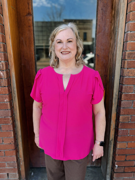 Plus Pink Drape Sleeve Blouse