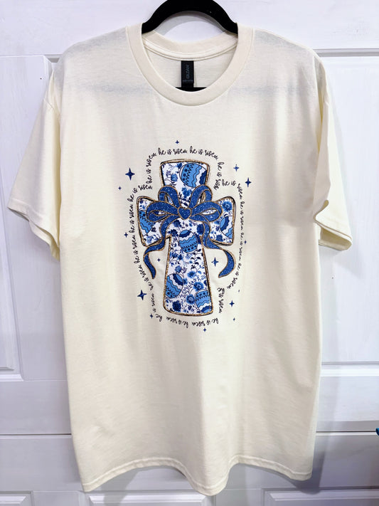 Natural Blue and White Cross Tee