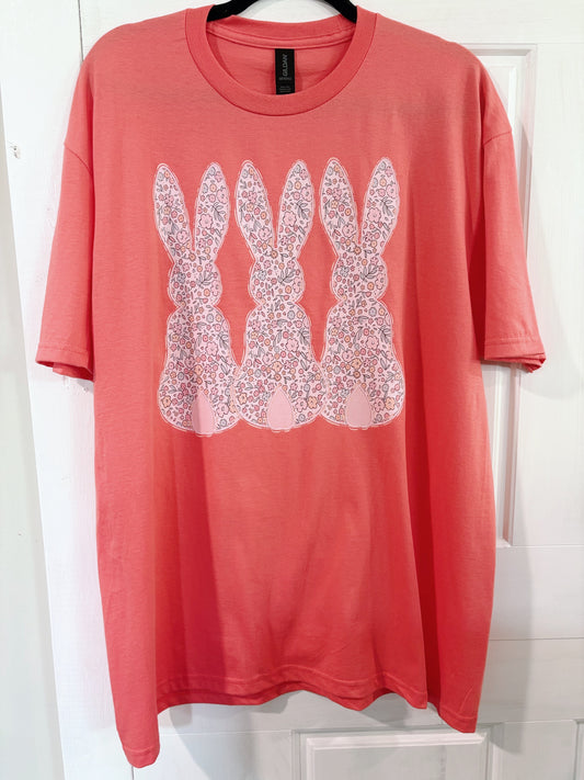 Coral Three Bunnies Tee