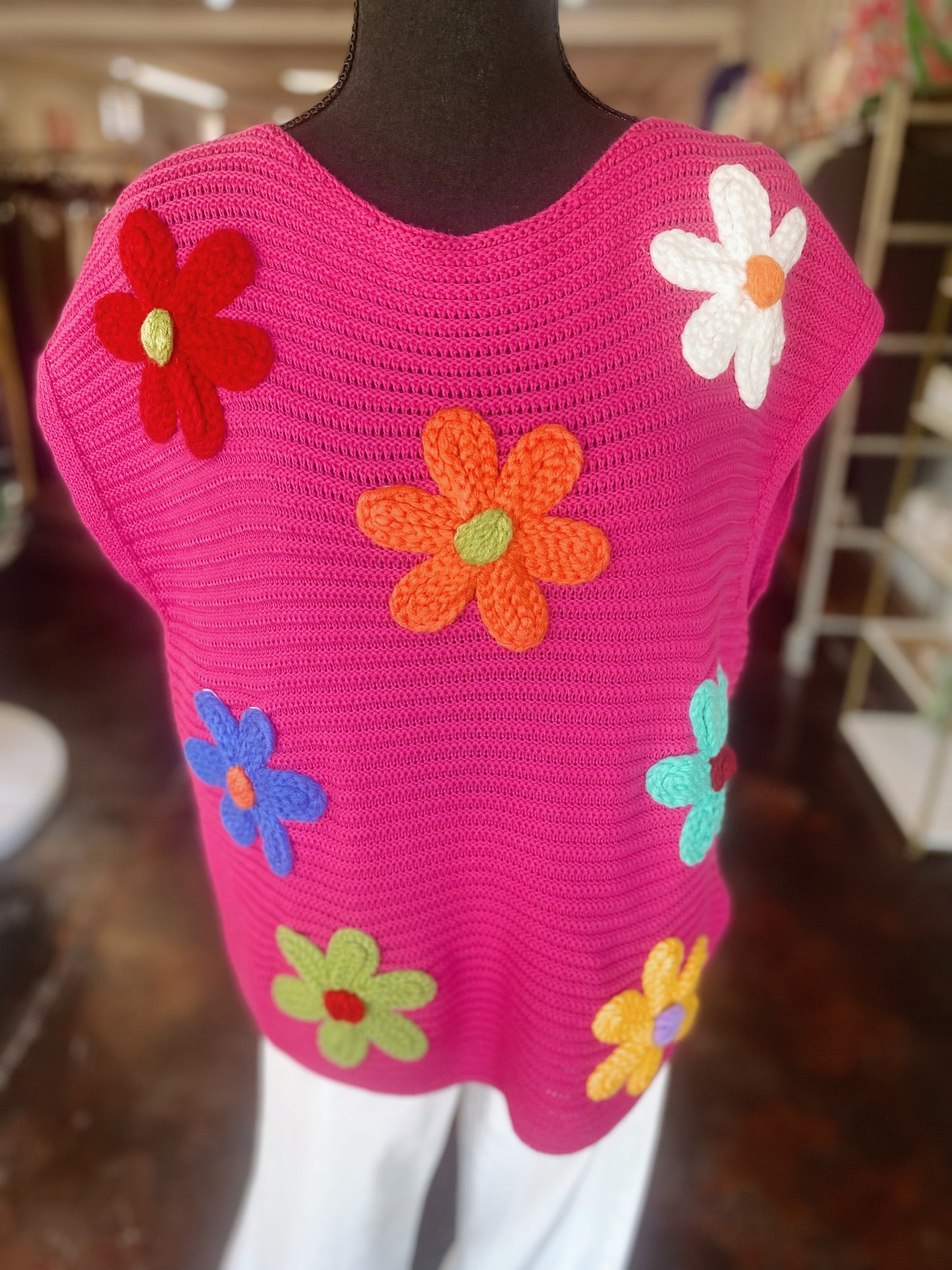 BiBi Hot Pink Sweater with Flowers