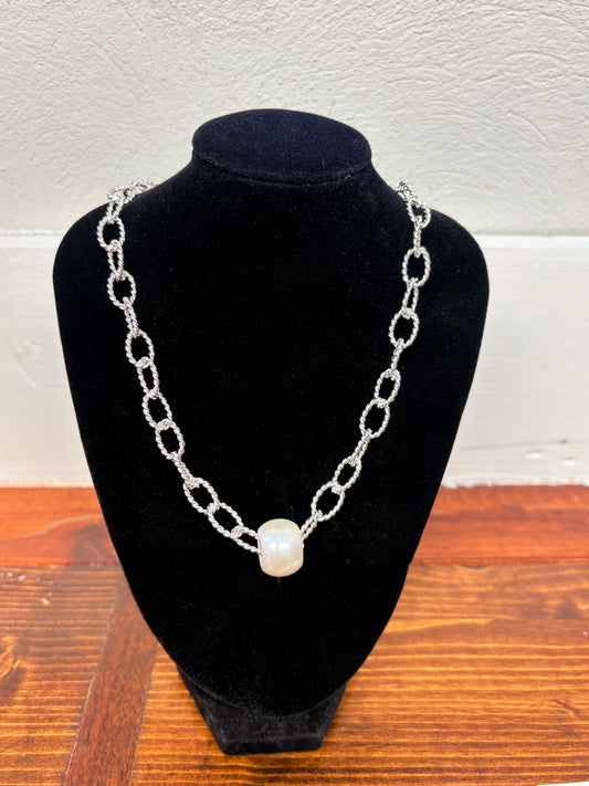 Silver Pearl Link Necklace